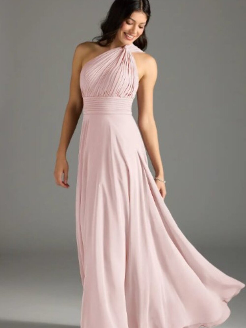 Azazie Charlize  Blushing Pink A-Line One Shoulder Chiffon Dress size 10